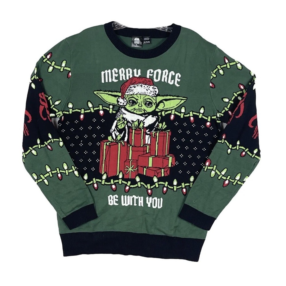 Christmas Ugly Sweater Star Wars The Mandalorian Merry Force‎ Be With You Sz.XL